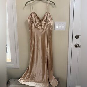 RUNAWAY THE LABEL Champagne Gold Maxi Satin Women’s Slip Dress XL